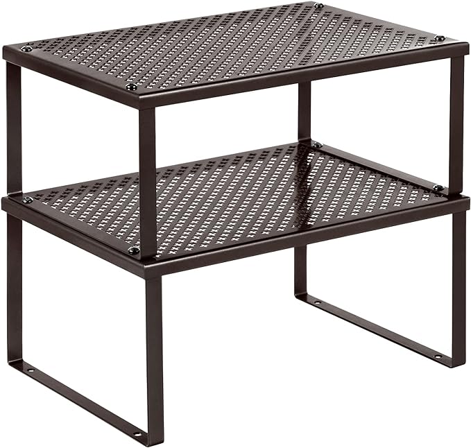 SONGMICS Spice Racks, Set of 2 Metal Cabinet Shelf Organizers, Countertop Organizers, Shelf Risers, Stackable, Expandable, Brown UKCS01BR