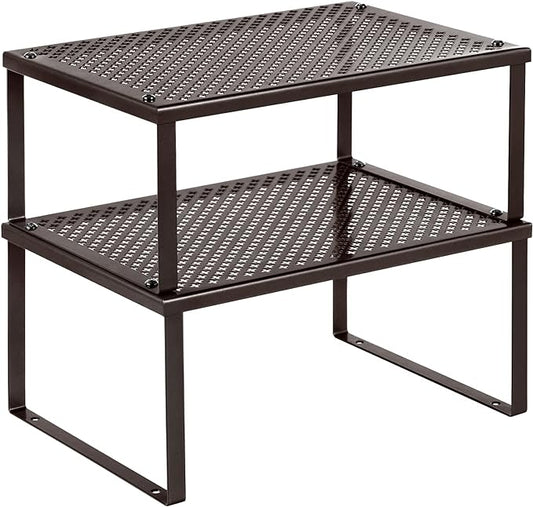 SONGMICS Spice Racks, Set of 2 Metal Cabinet Shelf Organizers, Countertop Organizers, Shelf Risers, Stackable, Expandable, Brown UKCS01BR