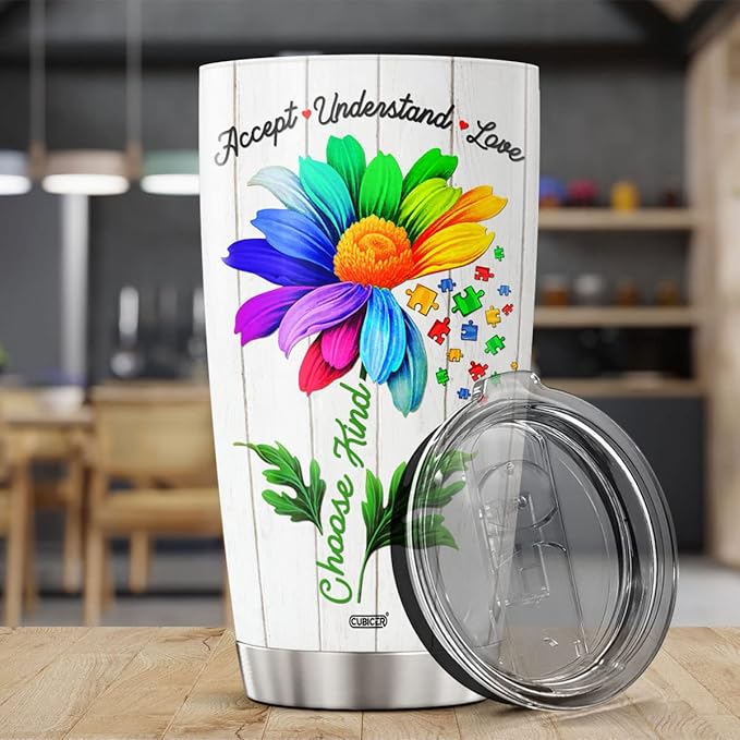 CUBICER Autism Awareness Coffee Tumbler Autism Puzzle Piece Tumblers Insulated Travel Mugs Stainless Steel Cup With Lid 20 Oz Mug Gifts For Therapist Child Women Mom On Birthday