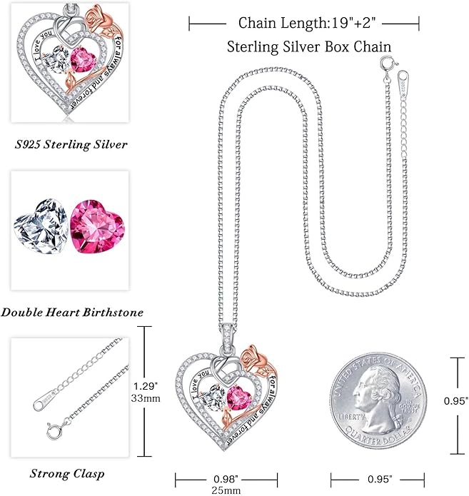 Iefil Christmas Gifts for Wife Women - 925 Sterling Silver Double Birthstone Necklace, Anniversary Birthday Gifts for Women, Jewelry Gift for Wife Girlfriend Mom Her