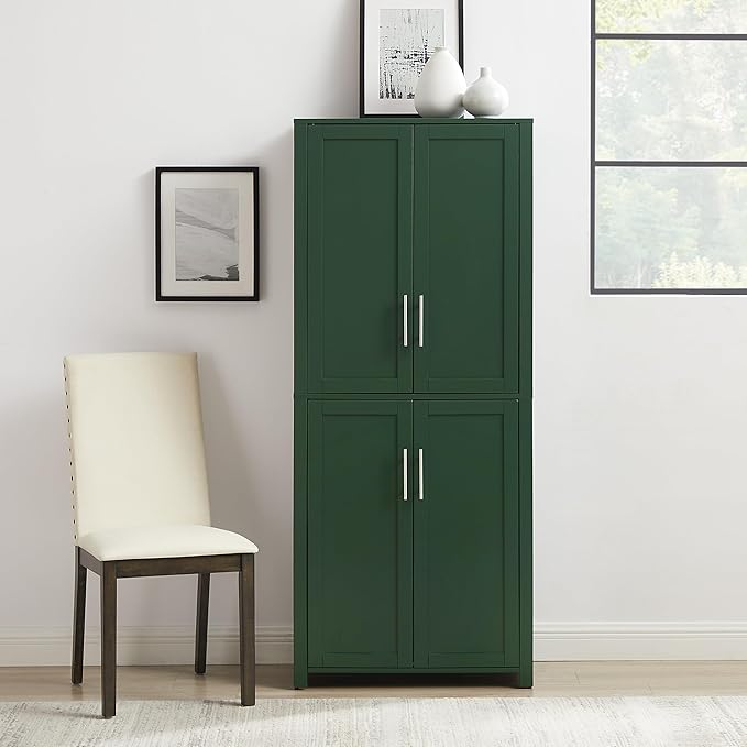 Crosley Furniture Savannah Tall Pantry Storage Cabinet with Shelves, Kitchen, Dining, or Laundry Room, Hunter Green