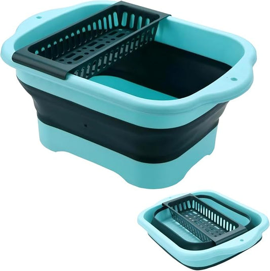 Collapsible Dish Basin Colander for Kitchen,Portable Bucket Camping Sink 2.9 Gallon (11L) (Green)