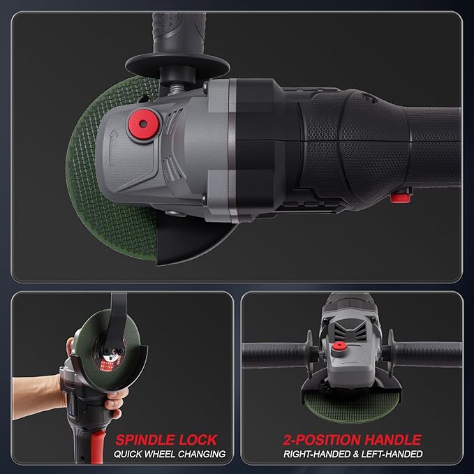Cordless Electric Angle Grinder, 4-1/2 Inch, 6.5amp, 21V Wireless Lithium Battery Drive, 7500RPM High-Speed Rotation, Equipped with Dual 4.0AH Batteries, Fast Charger
