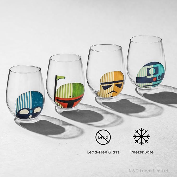 JoyJolt Star Wars™ Helmet Hues Tumblers Stemless Glasses. Set of 4 Large 19oz Glass Drinking Glasses, Wars Kitchen Gifts and, Collectibles for Adults