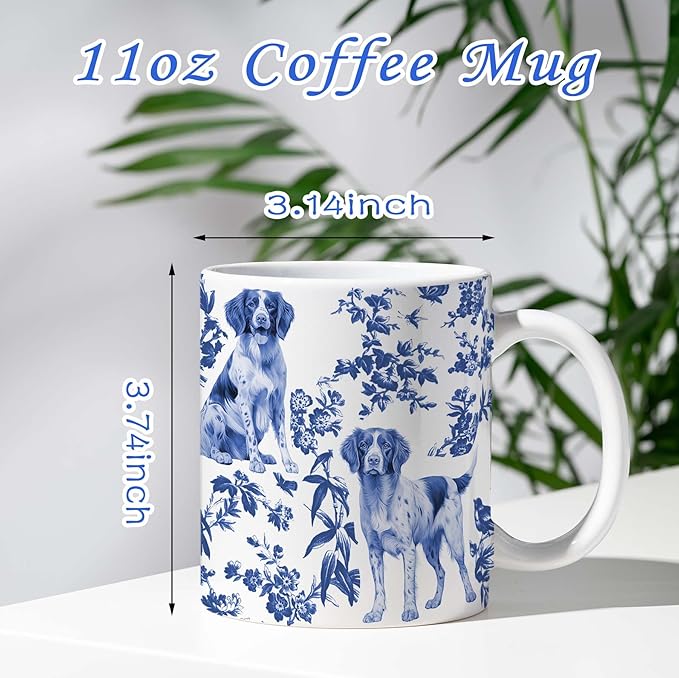 Brittany Blue French Toile Mug, Brittany's Lover Gifts for Women, Blue Chinoiserie Toile Coffee Cup for Brittany Mom, Dog Lovers Tea Coffee Mug Birthday Gifts for Dog Owners, 11oz