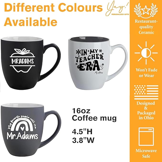Personalized Teacher Gifts, Custom Coffee Mug for Women, Teachers Appreciation Gift, Engraved Funny Gift for Preschool Elementary High School Teacher Professor