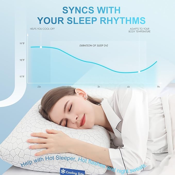 QUTOOL Cooling Pillow for Sleeping Shredded Memory Foam CertiPUR-US Certified, Soft and Supportive Adjustable Pillow for Side, Back, Stomach Sleeper, Hot Sleeper Solution for Boy Girls