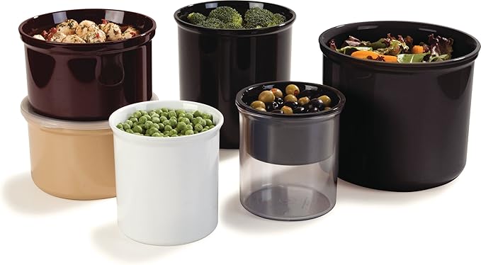 Carlisle FoodService Products Classic Round Storage Container Crock with Lid for Kitchen, Restaurants, Home, Plastic, 1.5 Quarts, Beige