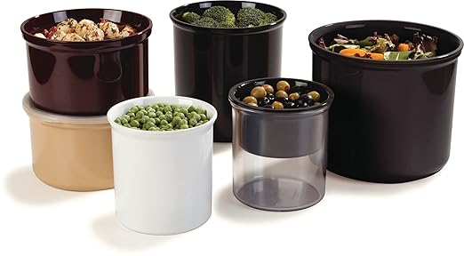 Carlisle FoodService Products Classic Round Storage Container Crock with Lid for Kitchen, Restaurants, Home, Plastic, 1.2 Quarts, Beige