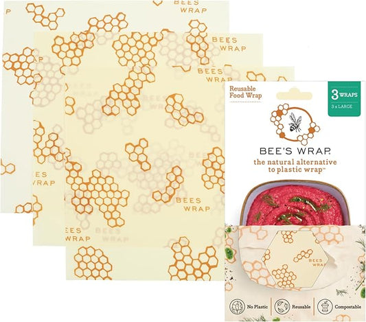 Bee's Wrap Beeswax Wraps for Food - Honeycomb Large 3 Pack Made in USA Reusable & Organic Food Wraps, Sandwich Wrap & Bowl Covers - Eco-Friendly Alternative to Aluminum Foil & Plastic Wrap
