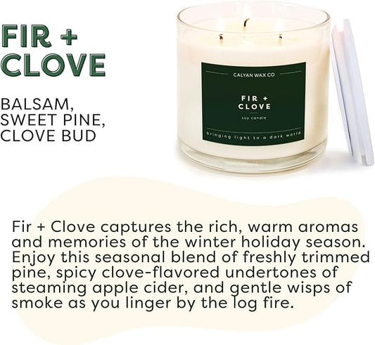 Calyan Wax Co. Fir & Clove 3 Wick Scented Candle - 43 Hour Burn - Luxury 3 Wick Soy Candles - Non Toxic Soy Wax Candles - Long Lasting Large Glass Jar Candle for Home - 14.9oz