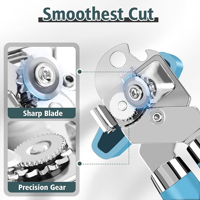 Multifunctional Heavy Duty Can Opener Manual Smooth Edge Can Opener and Bottle Openers with Magnet Durable Sharp Cutting Blade Comfortable Handle Big Effort-Saving Knob Kitchen Tool