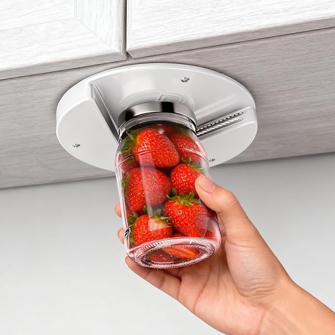 Jar Opener for Seniors & Arthritis - Under Cabinet Mount, Easy Grip for Weak Hands, Effortless Twist to Open Any Jar, Bottle & Lid, Rust-Proof Adjustable Opener