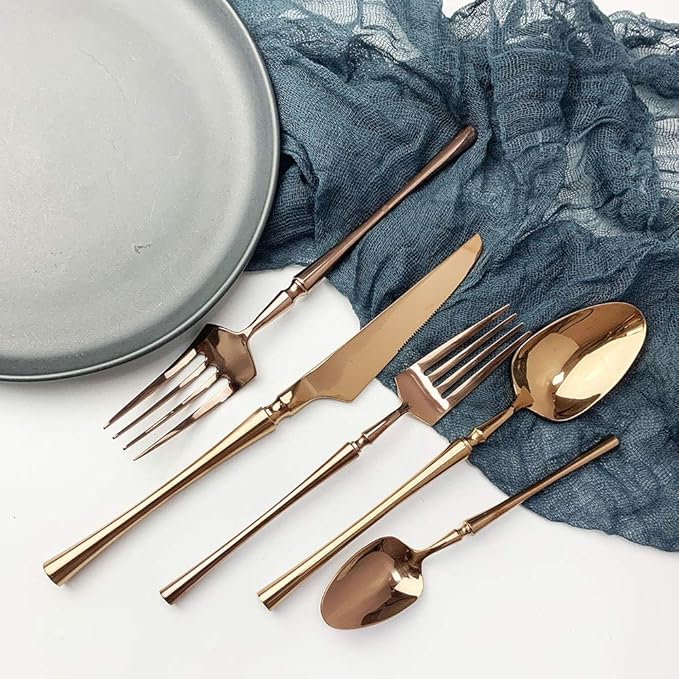 JASHII 5 Pieces Rose Silverware Set, Cutlery Set, Service for 1, 5 Pieces Rose Gold Plated Stainless Steel Flatware Set, Dishwasher Safe (Shiny Rose)