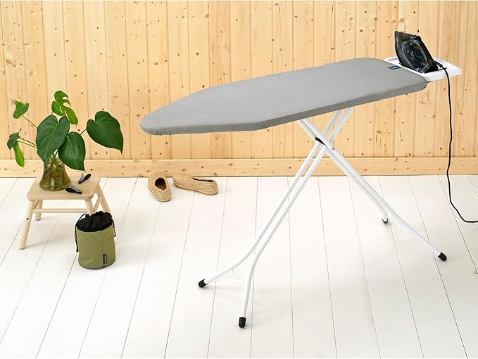 Brabantia Size C Ironing Board (49x18 in) 7 Height Options, Solid Steam Iron Rest Holder (Metallized) Non-Slip Feet, Anti-Collapse Child Locks
