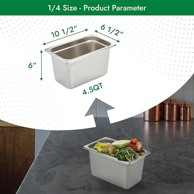 HECMAC 6 Pack Anti-Jam Hotel Pans, 1/4 Size 6 Inch Deep, Commercial Stainless Steel Chafing Steam Table Pan, Catering Storage Metal Food Pan