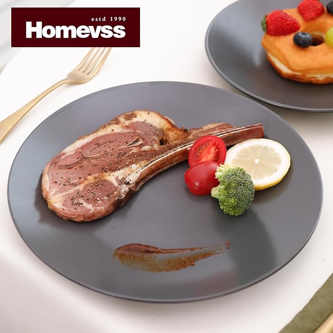 Stoneware Two-Tone Colors Life 18pc Dinner Set, Outside Shiny Black + Inside Matte Glaze Warm Grey