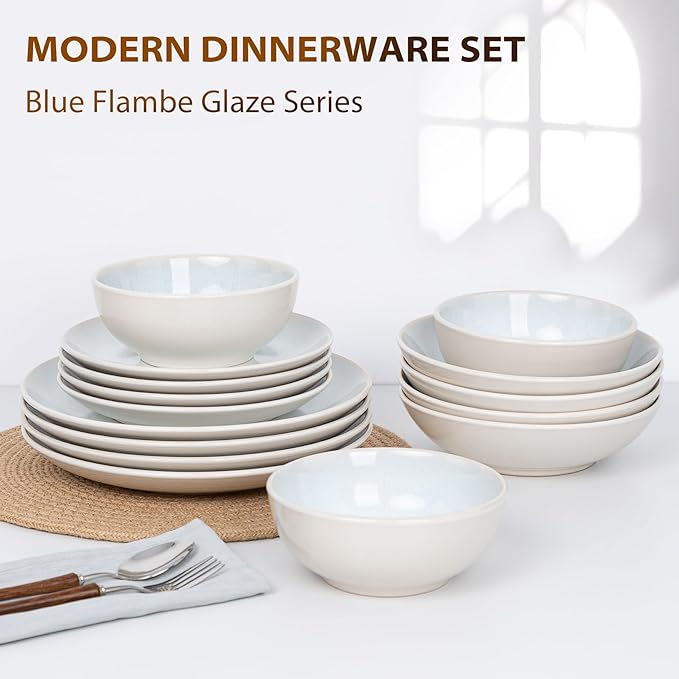 Plates and Bowls Sets for 4 - CJDC-QUELO 12-Piece Stoneware Dinnerware Sets, Ceramic Dishware Set for Kitchen Use and Formal Dining, Chip and Scratch Resistant Microwave Dishwasher Safe, Off White