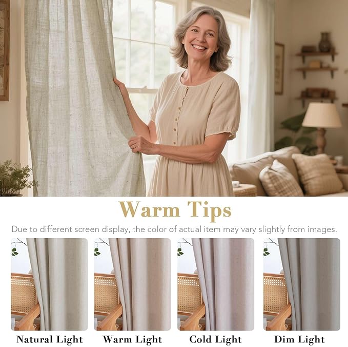 H.VERSAILTEX Living Room Linen Curtains - Semi Sheer, Nickel Grommet Energy Saving Light Filtering Window Treatments Panels for Bedroom, Oatmeal, 2 Panels, 52 x 63 Inch