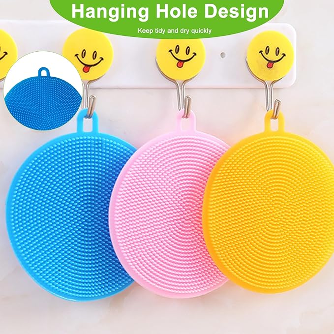 Silicone Dish Scrubber, 12 Pack Silicone Sponge Dish Brush Food Grade BPA Free Reusable Rubber Sponges Dishwasher Safe and Dry Fast for Kitchen Dish Dishes Fruits Vegetables Washing and Cleaning