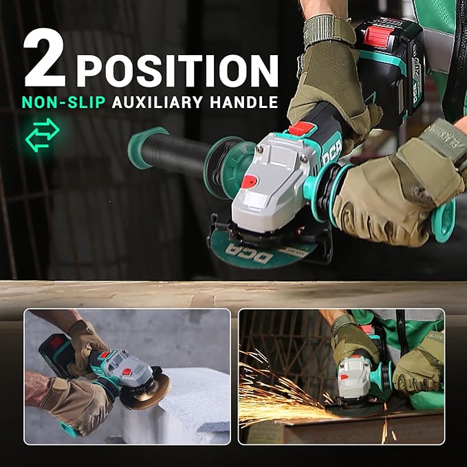 DCA Cordless Angle Grinder 4-1/2 inch, 20V Brushless Motor 8500RPM, Battery Grinder Tool-Free Guard, 4.0Ah Battery & Charger, Power Electric Cut Off Tool with 6 Discs for Cutting, Grinding, Polishing
