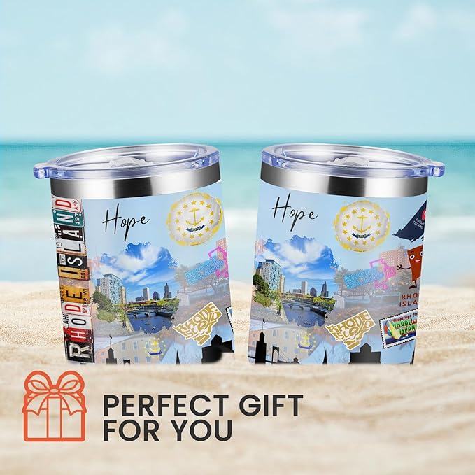 12oz Coffee Mug Rhode Island State Insulated Coffee Cups, United States Map Travel Mug Landmark, Birthday Gifts Cute Mugs with Lid and Straw Gifts for Mom