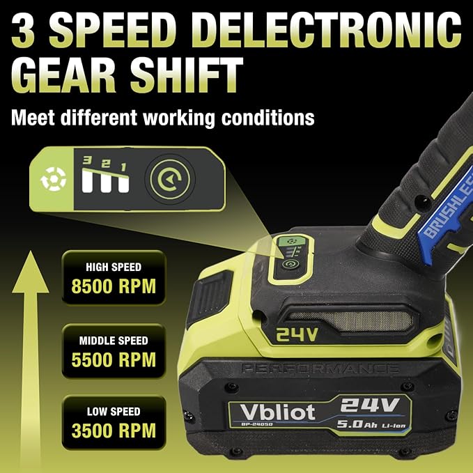 Cordless Angle Grinder 24V, Brushless Power Grinder Tool with 5Ah Battery & 3A Fast Charger, Power Electric Grinders for Cutting Grinding Polishing(AG2402)