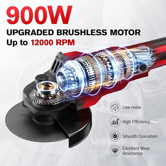 Cordless Angle Grinder 4-1/2 inch, 12000 RPM Brushless Motor Electric Grinder Power Tools with 2x4.0Ah Battery & Fast Charger, Power Metal Grinder for Cutting, Grinding, Polishing