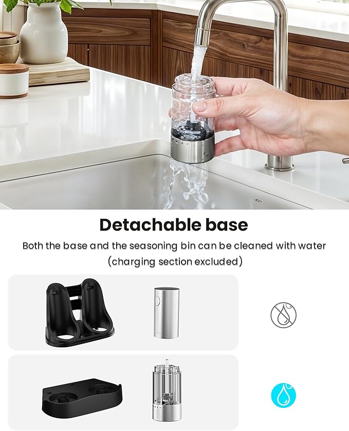 Electric Salt and Pepper Grinder Set with Rechargeable Base - Automatic Refillable Electric Salt and Pepper Shakers with Large Capacity, LED Light & Adjustable Coarseness, Stainless Steel