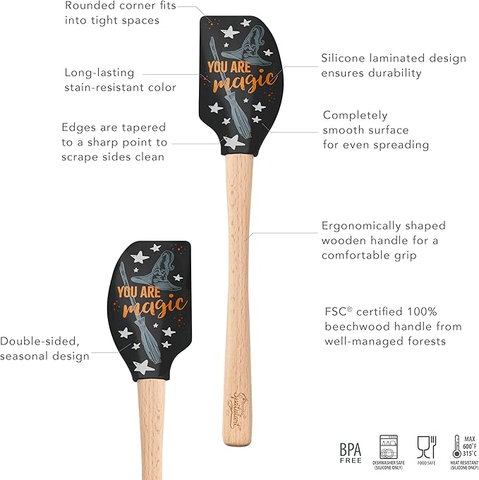 Tovolo Witch Halloween Spatula with Wood Handle Spatulart You Are Magic Witchy Gifts for Girls Women, Witch Kitchen Utensils for Cooking Baking Mixing Stirring BPA Free Heat Resistant Silicone Spatula