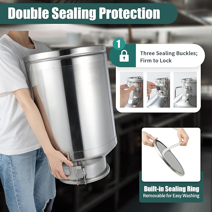Milk Can Stainless Steel Containers with Lids Old Fashion Milk Jug Metal Bucket with Practical Handles, Sealed Bucket for Milk Water Wine Honey Oil Rice Tea Beans Grains (60L/15.85Gal)