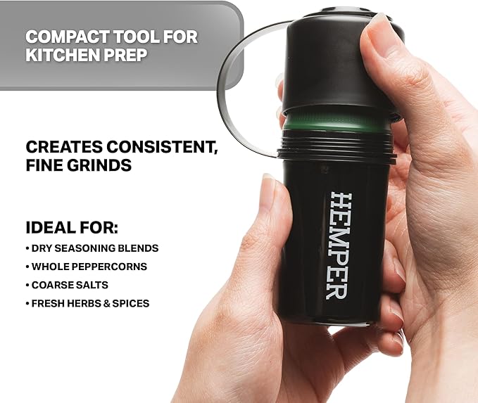 Hemper Keeper 3‑in‑1 Herb Grinder with Dual Storage Container - Smell‑Proof, Airtight & Water‑Resistant - Built‑In Removable Grinder, Dual Compartments for Flower & Ground - (Black)
