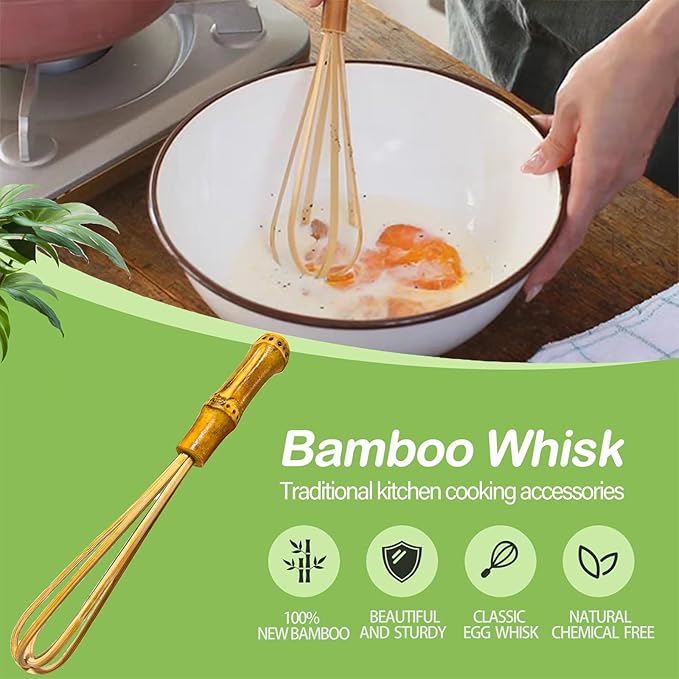 Wooden Whisk, Handcrafted Bamboo Whisks for Cooking Non Scratch, Balloon Whisk for Pancake Batter, Eggs and Sauces, Wooden Whisks Tool For Nonstick Cookware Pans, Bamboo Cooking Utensils (Mini Whisk)
