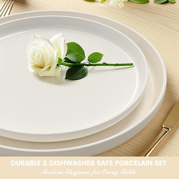 Plates and Bowls Sets, Dinnerware Sets for 4, 12 Pieces Scratch Resistant Dishware Dishes Set, Ceramic Kitchen Dinner Set, Porcelain & Microwave and Dishwasher Safe, Cream White