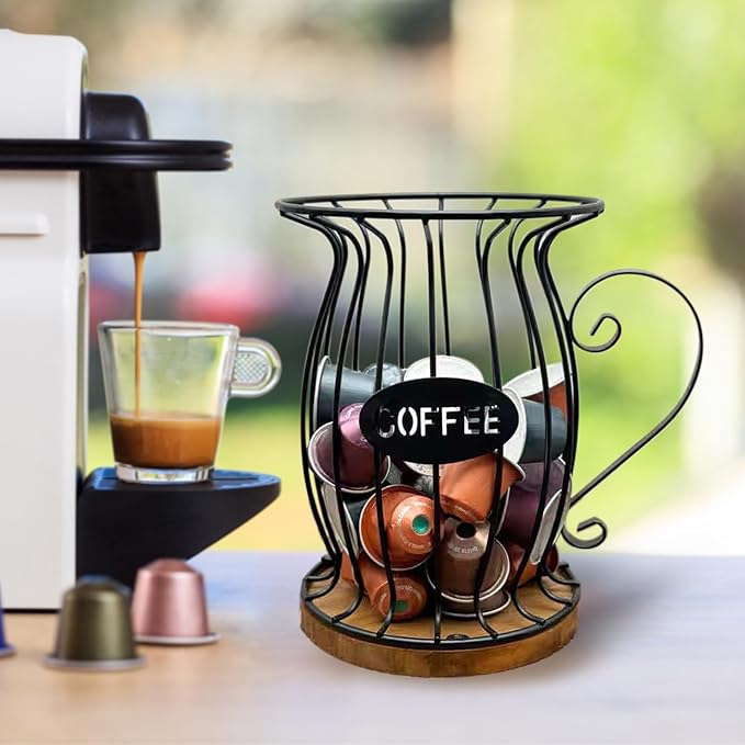 Coffee Pods Holder Organizer, Large Capacity Nespresso Storage and Organization Creamer Container Basket for Kitchen Counter Countertop Office Kpop Desktop Stand organizador de cafe (Circular Grid)