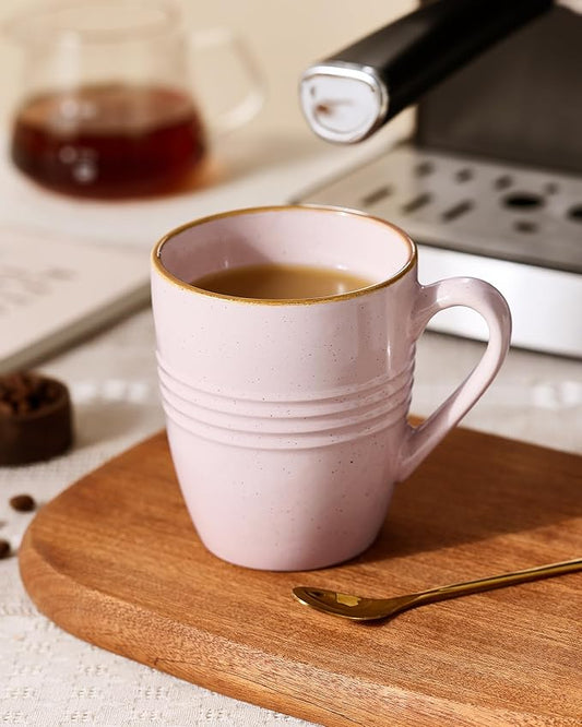 famiware Jupiter Coffee Mugs Set of 4, 14 OZ Coffee Mug, Microwave and Dishwasher Safe, Coffee Cups with Handle for Coffee, Tea, Cocoa, Milk, Light Pink