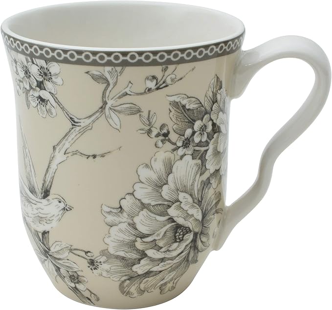 222 Fifth Adelaide 16-Piece Traditional Antique White Porcelain Dinnerware Set – Service for 4, Romantic Bird & Floral Design, for Everyday Dining & Entertainment, Microwave & Dishwasher Safe
