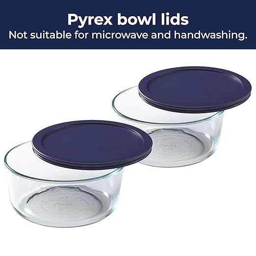 Wood Grip - Lids for Pyrex and Anchor Round Glass Containers - Lids for Pyrex Glass Containers - Replacement Lids (Blue, 4 Cups, 4 Pack)