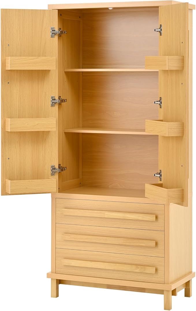 Christopher Knight Home Chenny 70''H Wooden Kitchen Pantry Cabinet, Storage Cabinet with Adjustable Shelves, 6 Door Internal Storage Compartments & 3 Drawers, Freestanding Cupboard Cabinet, Natural