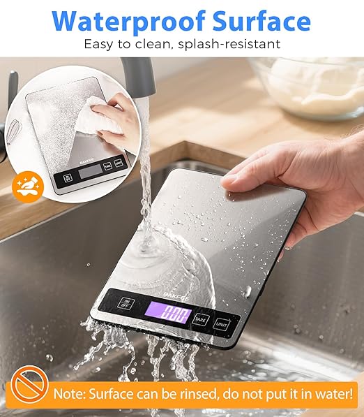 Food Scale - 15kg/33lb Rechargeable Digital Kitchen Scale with Full-View LCD Display, Grams and Ounces, Type-C or Batteries (Not Inc.), Easy Clean Stainless Steel, for Baking, Cooking, Grey