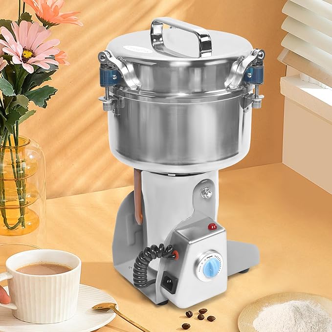 110V Electric Grain Mill, Electric Grain Grinder Stainless Steel Mill 1400R/m Small Electric Grain Grinding Machine Pulverizer Grinder Machine for Kitchen Dry Grains Wheat Spices(Silver/Style A)