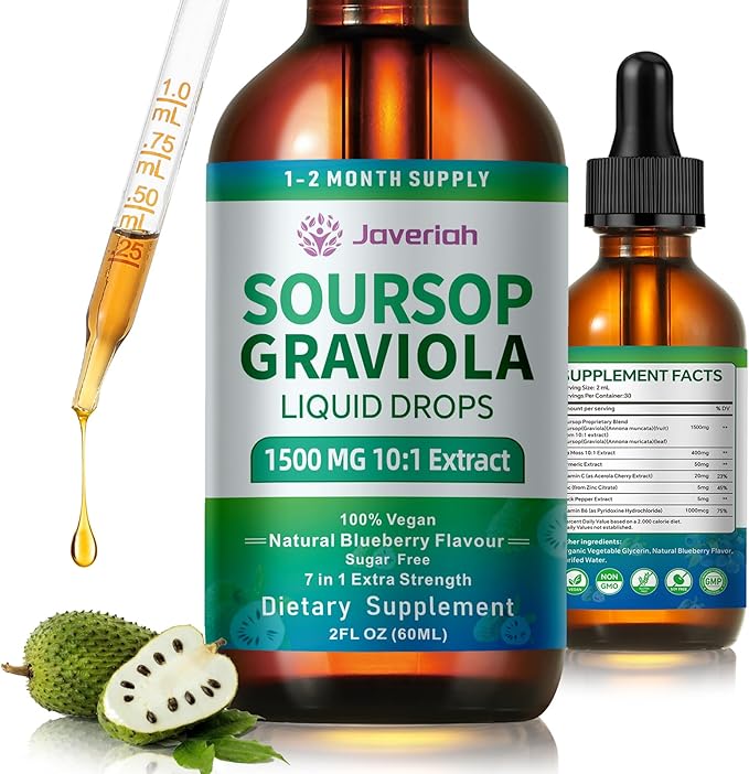 Soursop Graviola Liquid Drops Supplement with Sea Moss Extract, Soursop Bitters Liquid Graviola Leaves Extract 2 Month Supply 60ML