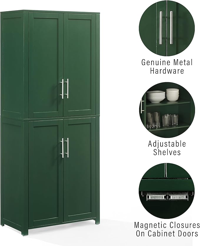 Crosley Furniture Savannah Tall Pantry Storage Cabinet with Shelves, Kitchen, Dining, or Laundry Room, Hunter Green