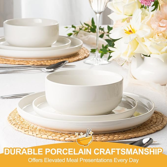 EWFEN Plates and Bowls Sets, 24 Pieces Stoneware Dinnerware Set for 8, Ceramic Dishware Dishes Set, Scratch Resistant Dishes Set, Dishwasher & Microwave Safe