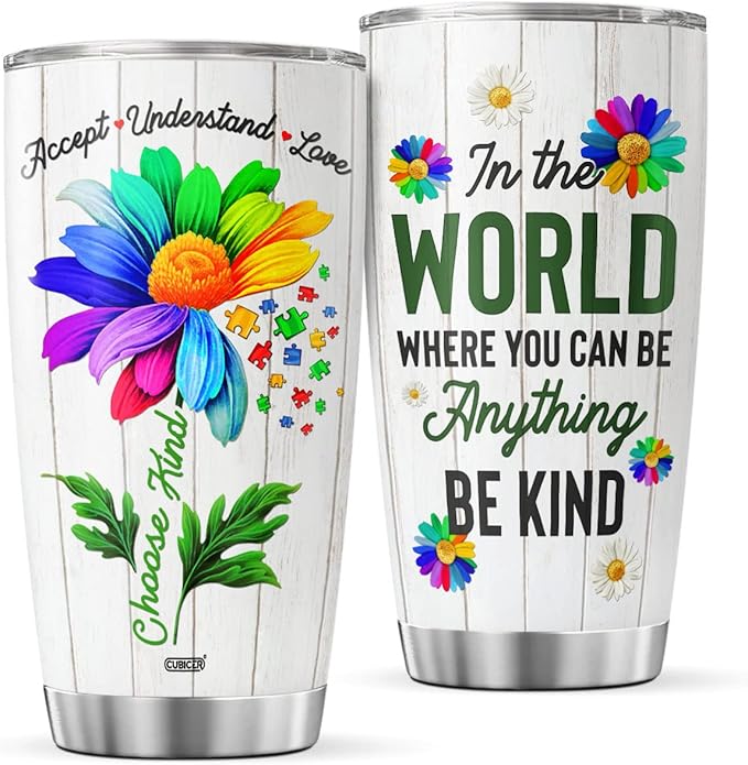 CUBICER Autism Awareness Coffee Tumbler Autism Puzzle Piece Tumblers Insulated Travel Mugs Stainless Steel Cup With Lid 20 Oz Mug Gifts For Therapist Child Women Mom On Birthday