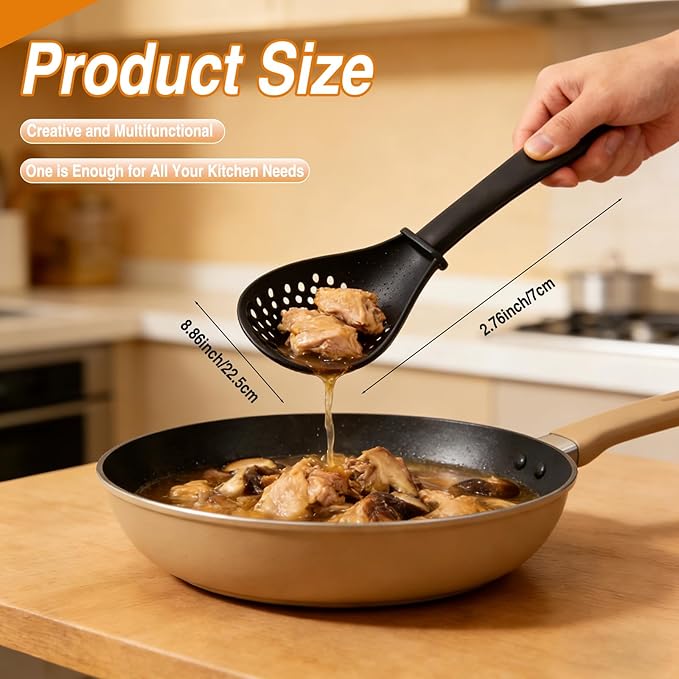 Multifunctional Kitchen Cooking Spoon, Upgraded Heat Resistant Kitchen Utensils Slotted Spoon, Food Grade Cooking Utensils for Cooking, Draining, Mashing, Grating, Separating (Black + Red + White)