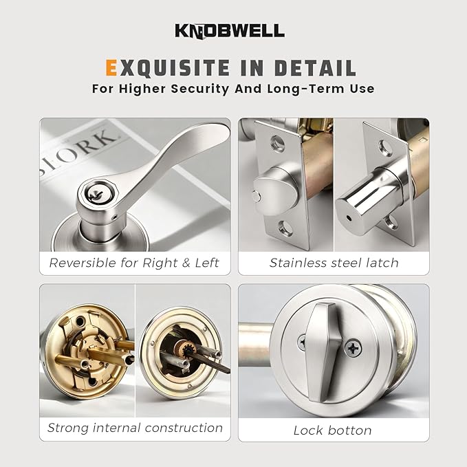 KNOBWELL 2 Pack Satin Nickel Keyed Alike Front Entry Door Lock Set, Single Cylinder Deadbolt and Lever Handle Combination for Exterior/Interior Doors