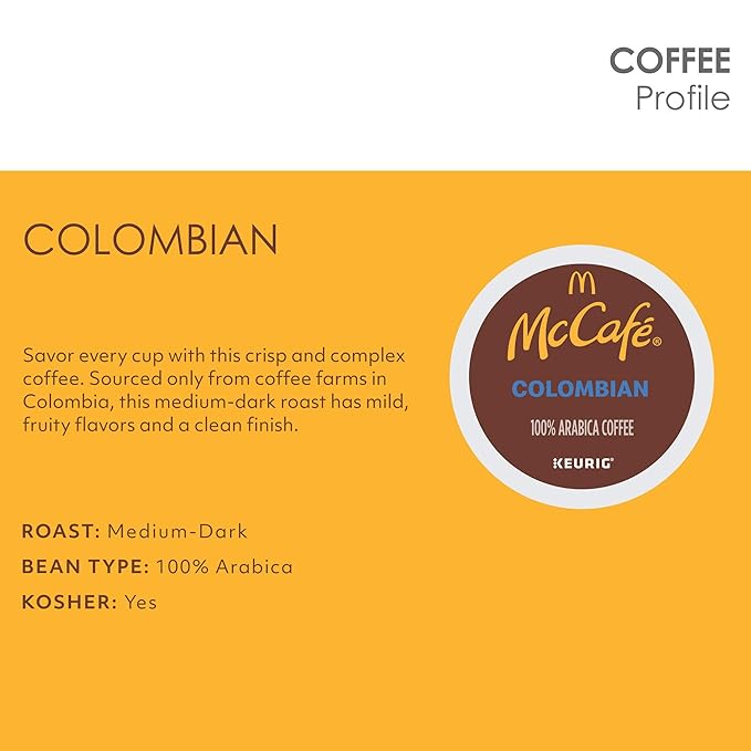 McCafe Colombian, Single Serve Coffee Keurig K-Cup Pods, Medium Roast, 72 Count
