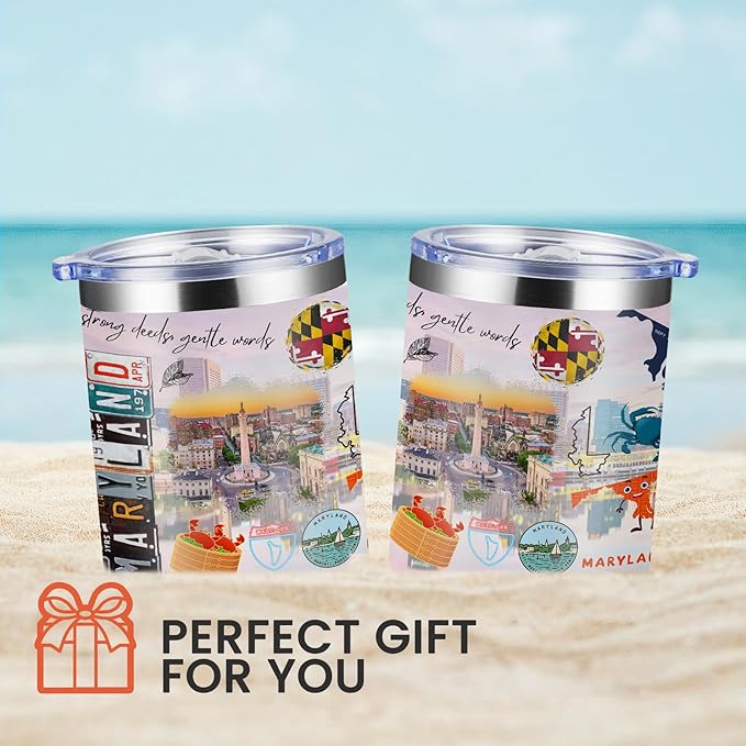 12oz Coffee Mug Maryland State Insulated Coffee Cups, United States Map Travel Mug Landmark, Birthday Gifts Cute Mugs with Lid and Straw Mothers Day Gifts