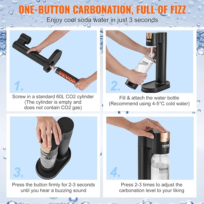 VEVOR Sparkling Water Maker, Soda Maker Machine for Home, Soda Maker with BPA-free 1L PET Bottle, CO2 Cylinder(Not Contain CO2 GAS), Compatible with Mainstream Screw-in 60L CO2 Cylinder